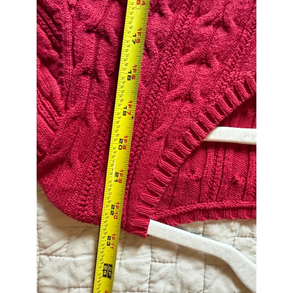 St John's Bay Womens PL Petite Large Red Cable Knit Sweater V Neck Preppy - Picture 6 of 6
